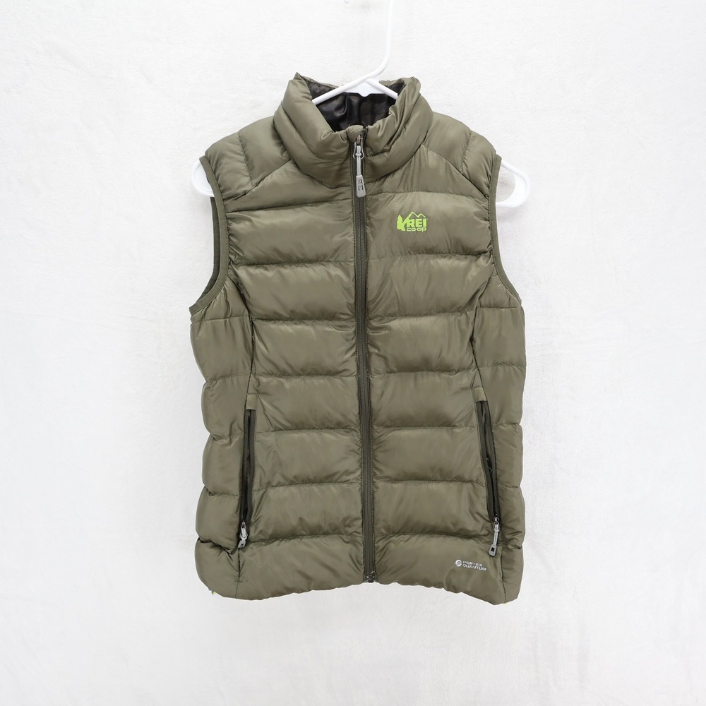 REI Co-op Magma 850 Down Vest Womens Small Olive Green Pertex Quantum Puffer